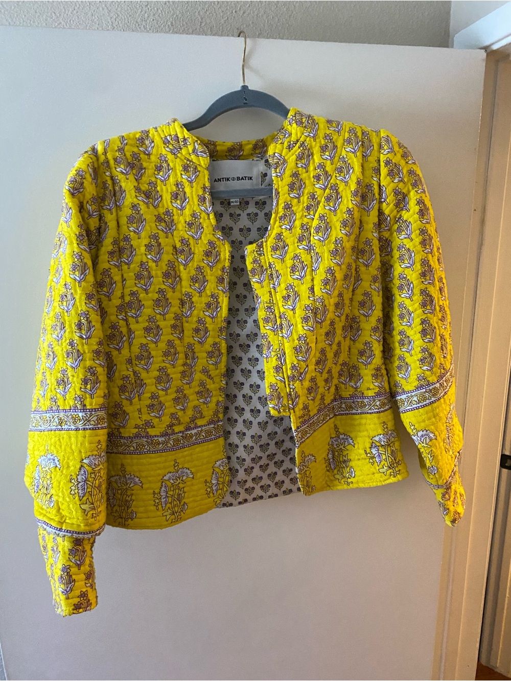 Antik Batik Bright Yellow Quilted Floral Cropped Jacket